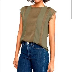 Express satin stripe lace sleeve top